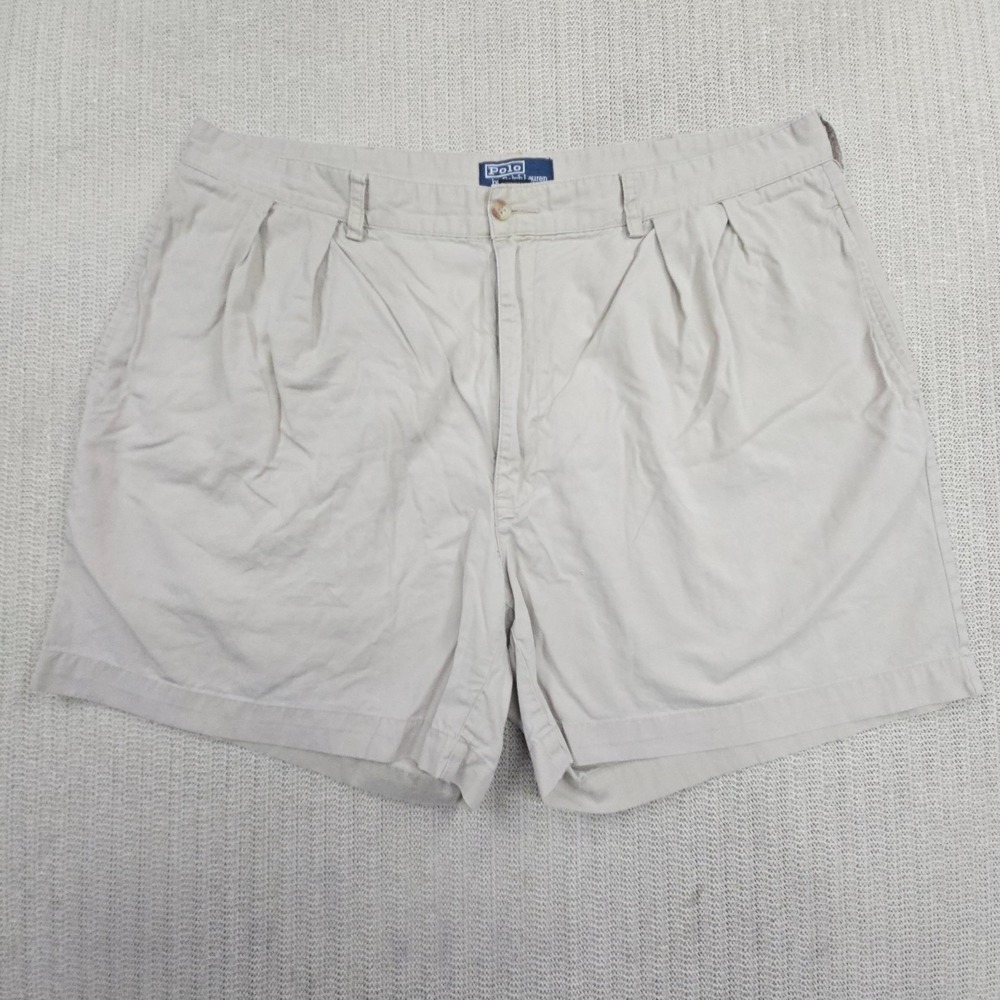 Polo Ralph Lauren Shorts Mens 40 Beige‎ Cotton Chino 7 Inseam Pleated Casual